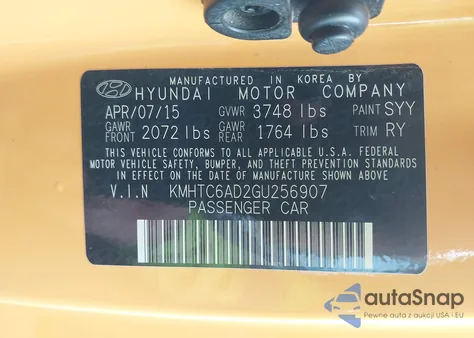 2016 Hyundai Veloster from USA, damaged, VIN KMHTC6AD2GU256907